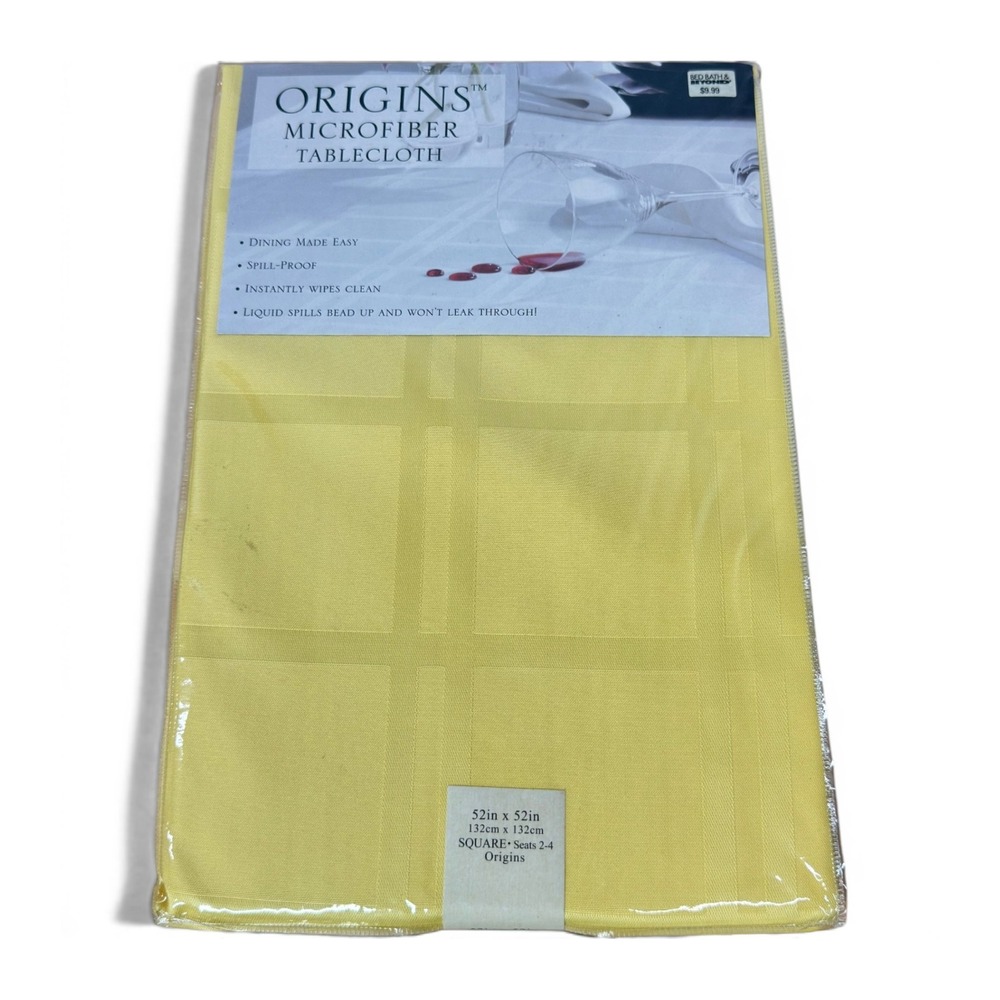 Origins Microfiber Tablecloth Yellow Square 52x52‎ Spill Proof Checkered NOS